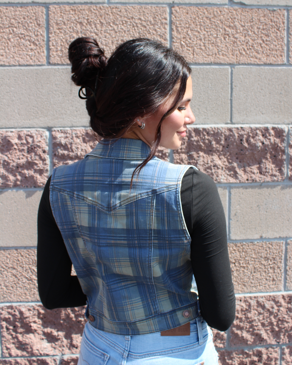 Vintage plaid denim vest