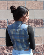 Vintage plaid denim vest