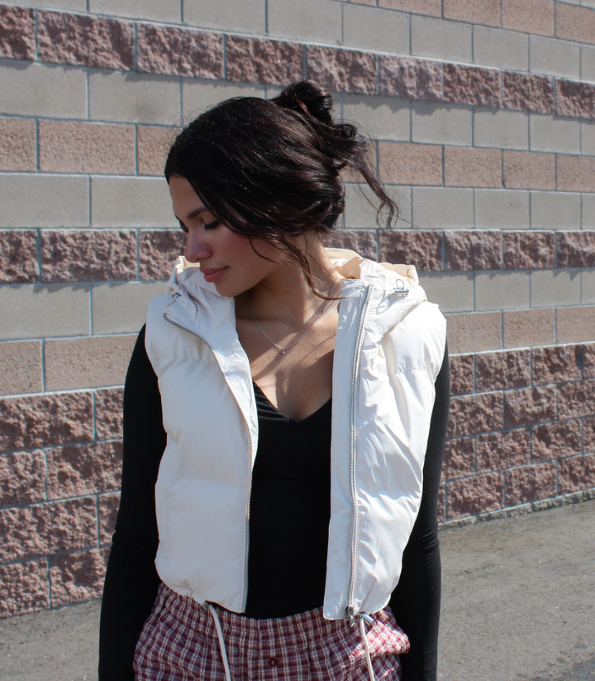 Ivory cropped puffer vest