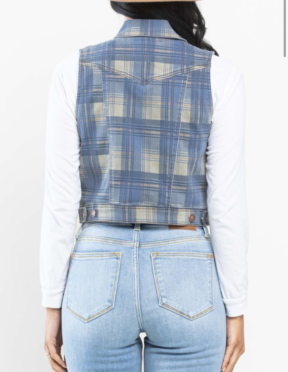 Vintage plaid denim vest
