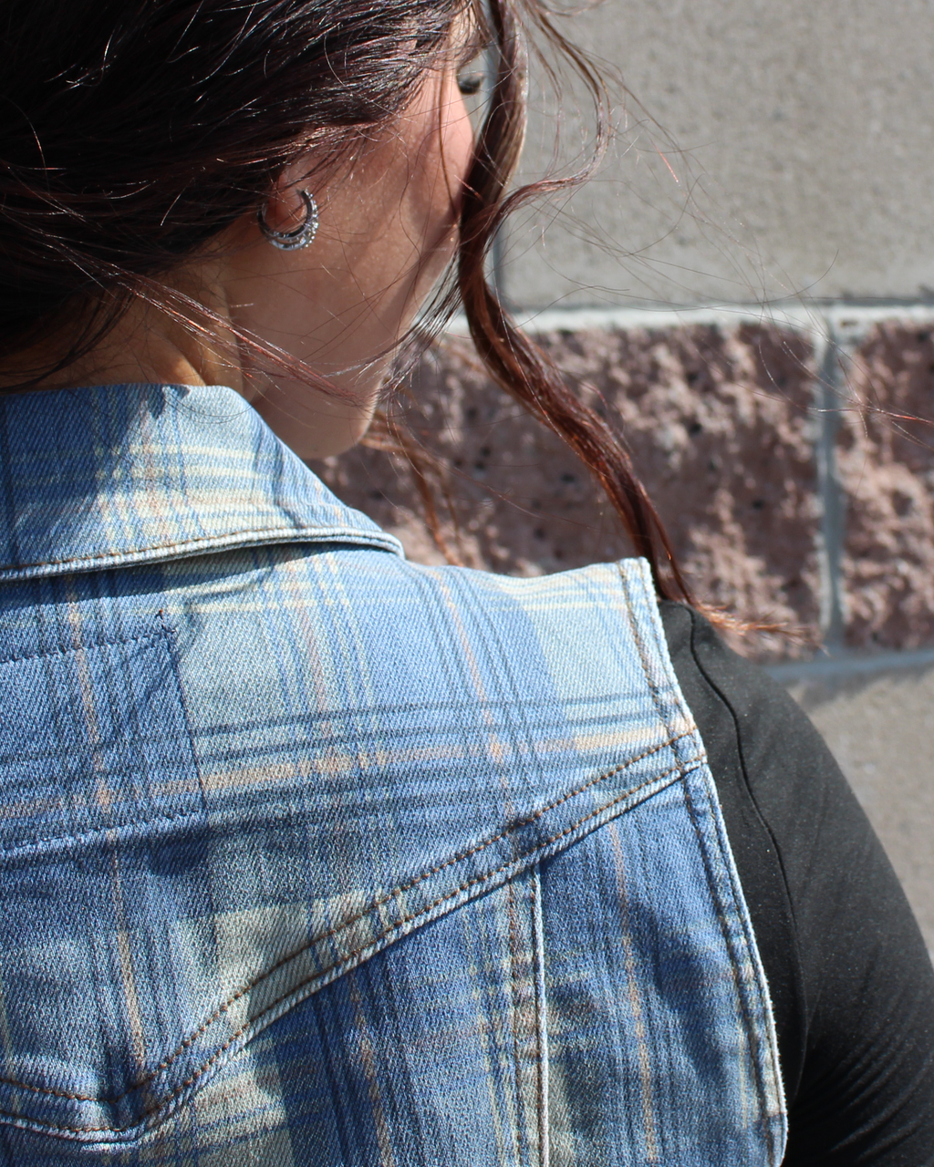 Vintage plaid denim vest