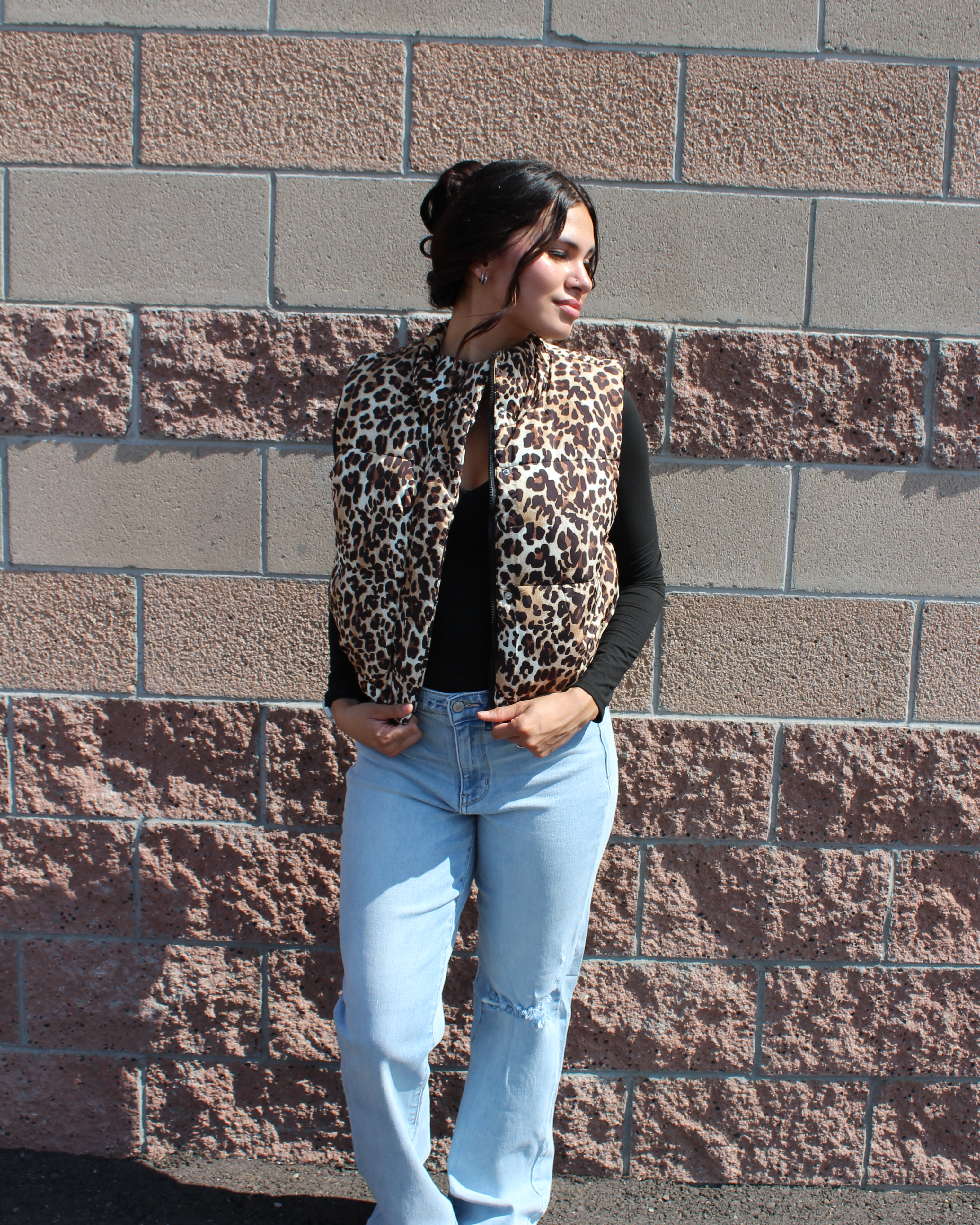 leopard luxe puffer vest