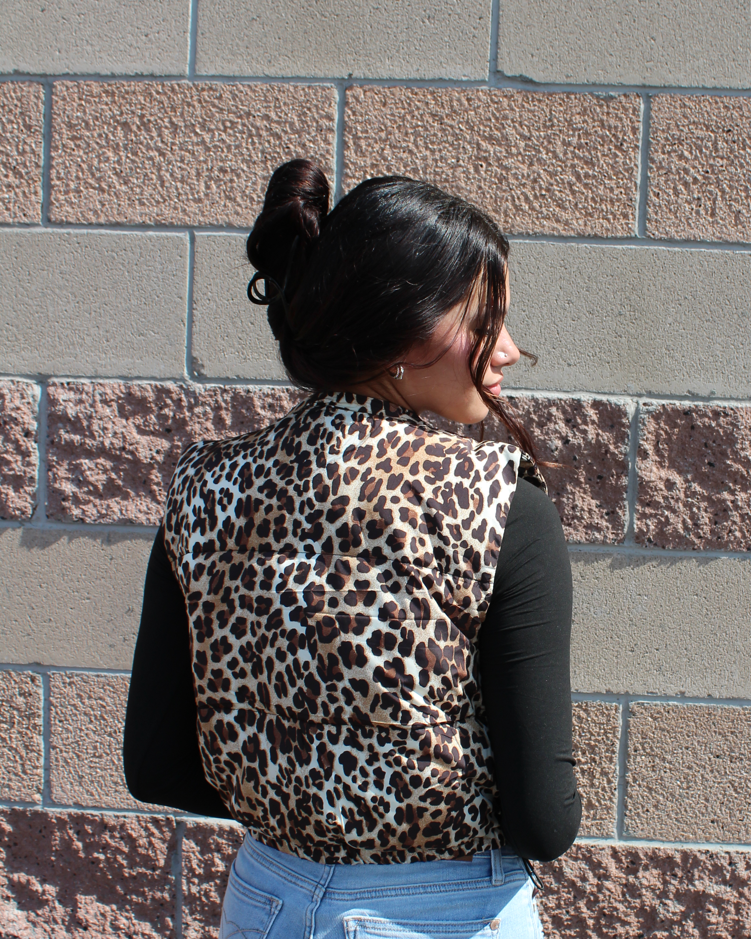 leopard luxe puffer vest